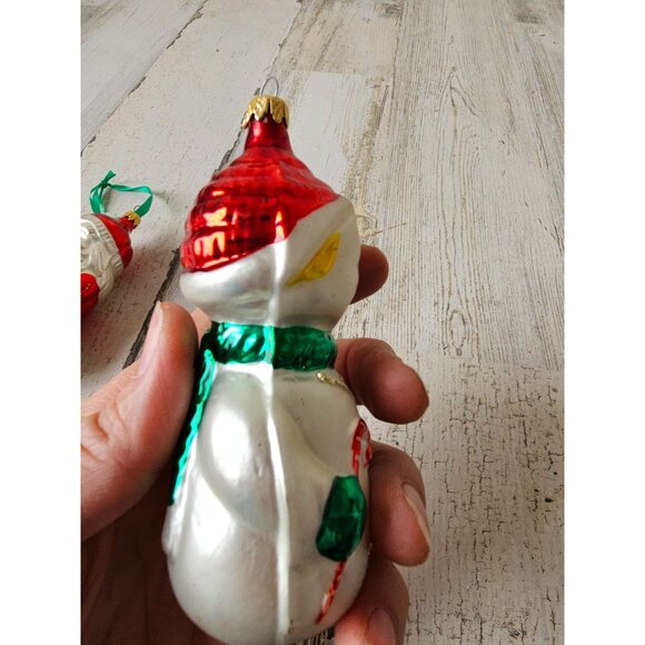 Vintage Columbia snowman Santa glass ornament presents Xmas tree set - Picture 11 of 13